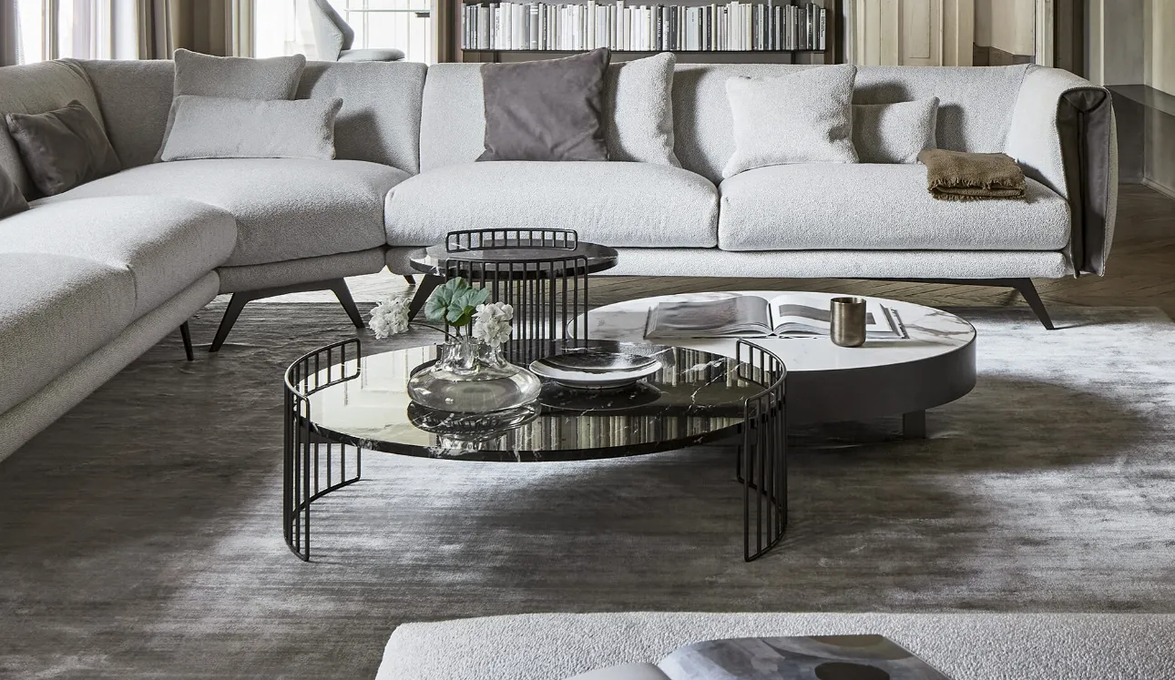 Tavolino rotondo Harpe con top in ceramica e base in metallo di Bonaldo