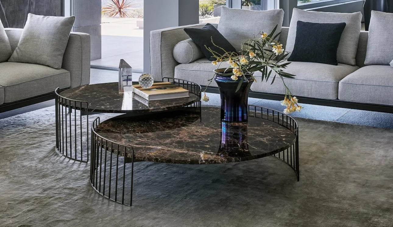Tavolino rotondo Harpe con top in ceramica e base in metallo di Bonaldo