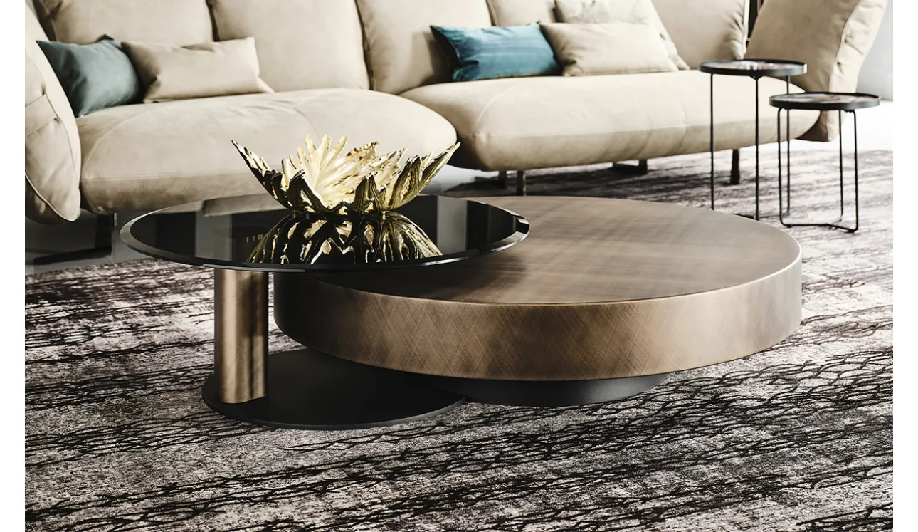 Tavolino rotondo con top in legno verniciato Brushed Grey Arena di Cattelan Italia