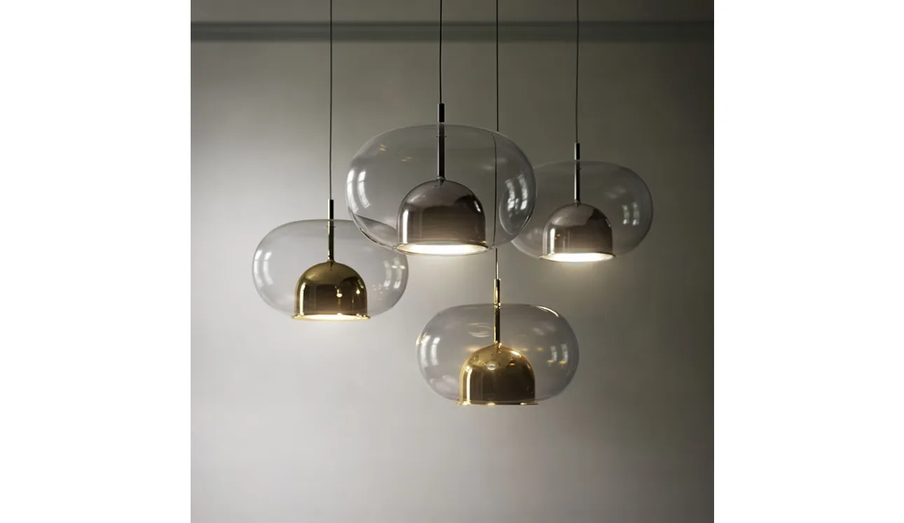 Lampada a sospensione con paralume in vetro borosilicato trasparente e calotta interna in vetro borosilicato verniciato Coimbra di Cattelan Italia