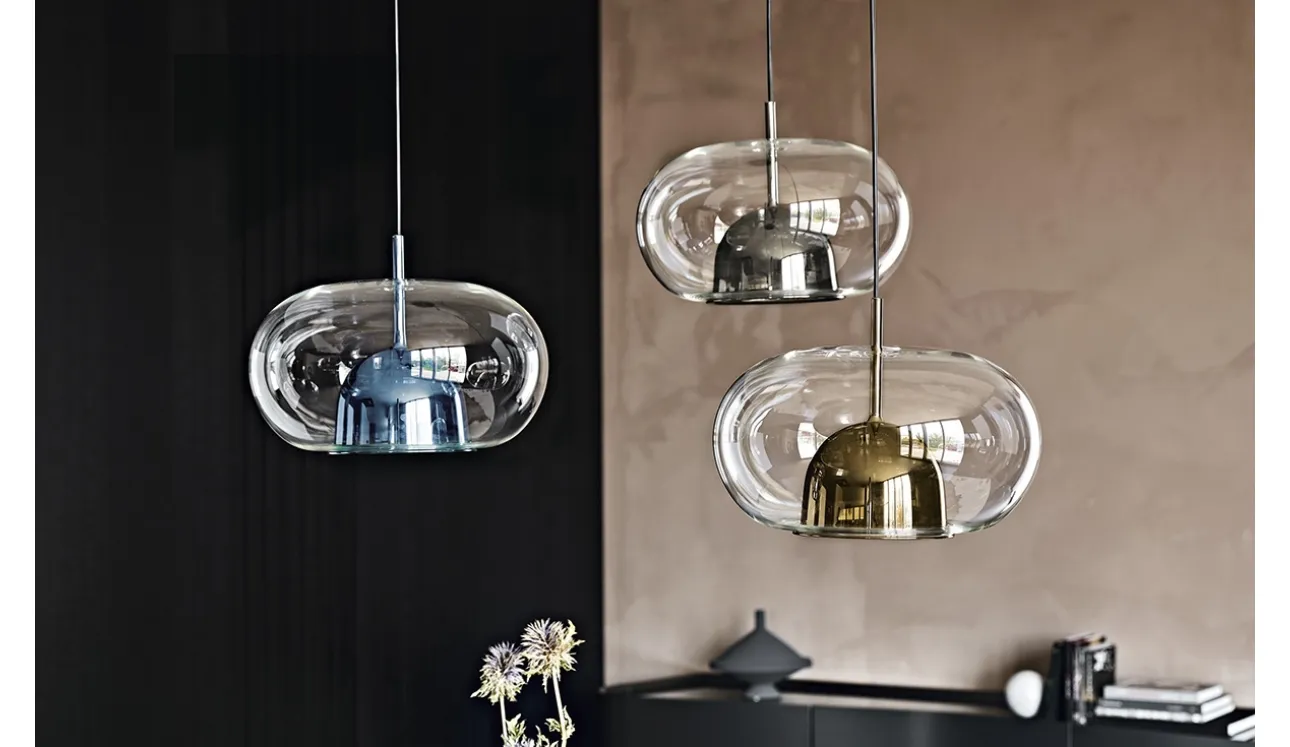 Lampada a sospensione con paralume in vetro borosilicato trasparente e calotta interna in vetro borosilicato verniciato Coimbra di Cattelan Italia