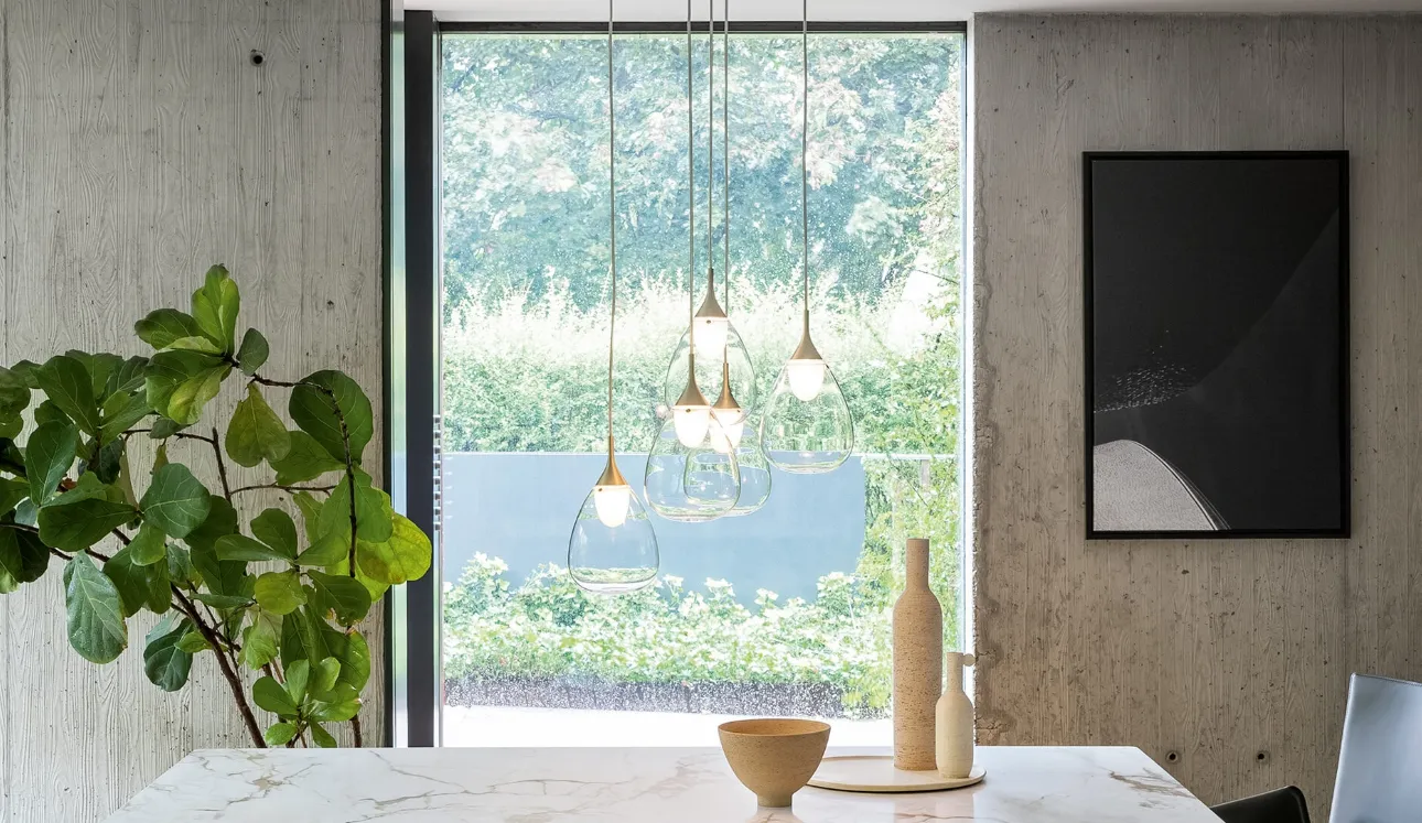 Lampada a sospensione in vetro pyrex e stelo metallico Gocce di Bonaldo