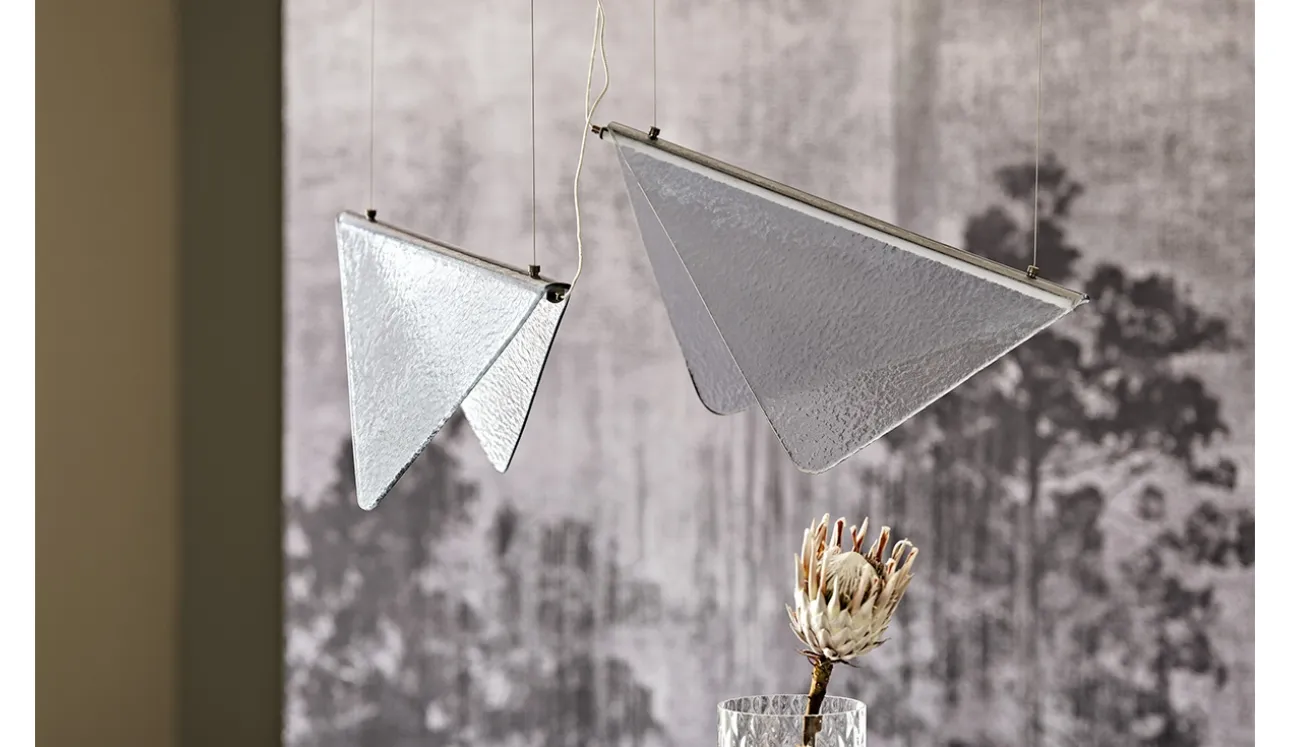 Lampada a soffitto con paralume in vetro artistico decorato trasparente Velar di Cattelan Italia