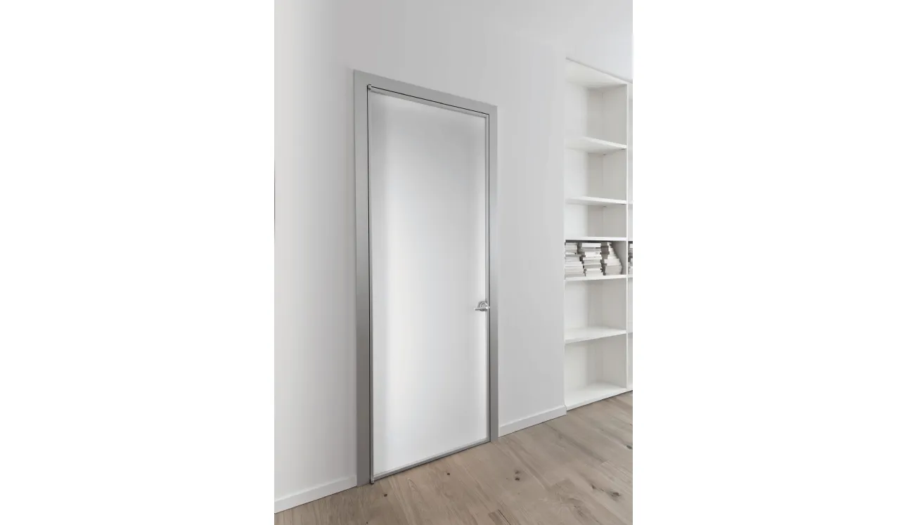 Porta per interni Prima in Vetro Bianco con telaio in alluminio di Albed