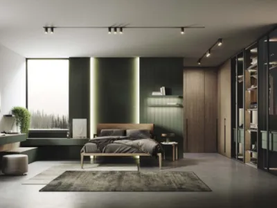 Armadio angolare ad ante battenti finitura Rovere e Vetro Fumé con traversi in alluminio Nero opaco Unlimited di Guzzini & Fontana