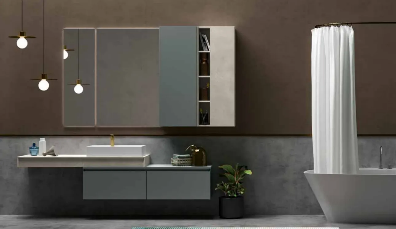 Mobile da Bagno sospeso in laccato carta da zucchero e top in laccato effetto resina 45 01 di Birex