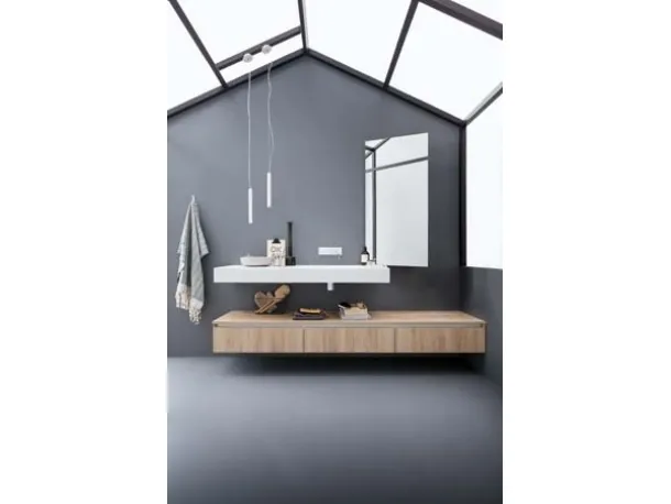 Mobile da Bagno sospeso in melaminico effetto rovere e top in Corian 45 09 di Birex