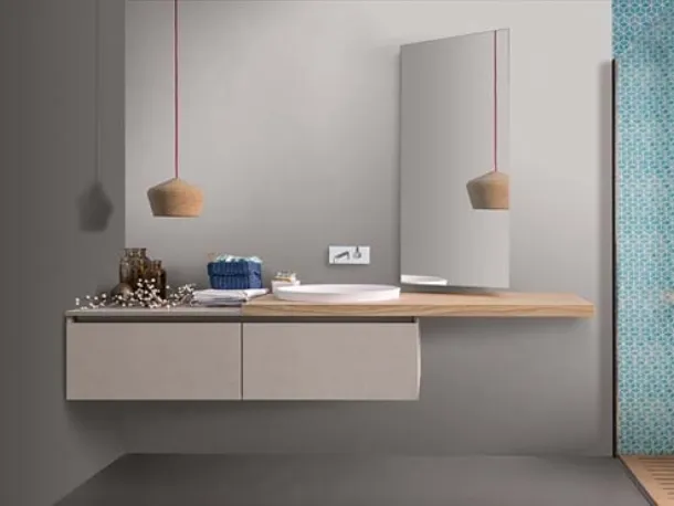 Mobile da Bagno sospeso in melaminico con top in rovere 45 10 di Birex