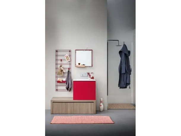 Mobile Bagno da appoggio in melaminico e laccato rosso con top in mineral marmo Acqua e Sapone 04 di Birex
