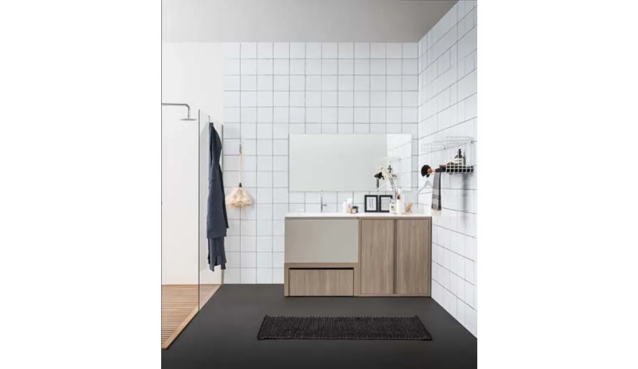 Mobile Bagno da appoggio in melaminico e laccato con top in mineral marmo Acqua e Sapone 05 di Birex