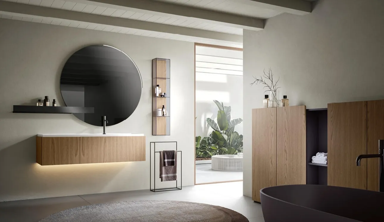 Mobile da Bagno sospeso Atena 05 in nobilitato rovere zenzero di Edoné