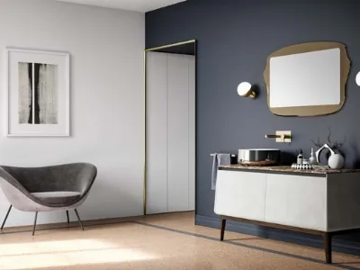 Mobile da bagno di design in laccato effetto resina e top in marmo Campus 02 di Birex