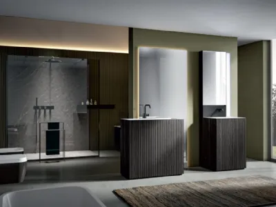 Mobile da Bagno a terra in Texture Veneziana Fuliggine con top integrato Chrono 38 3003 di Edoné