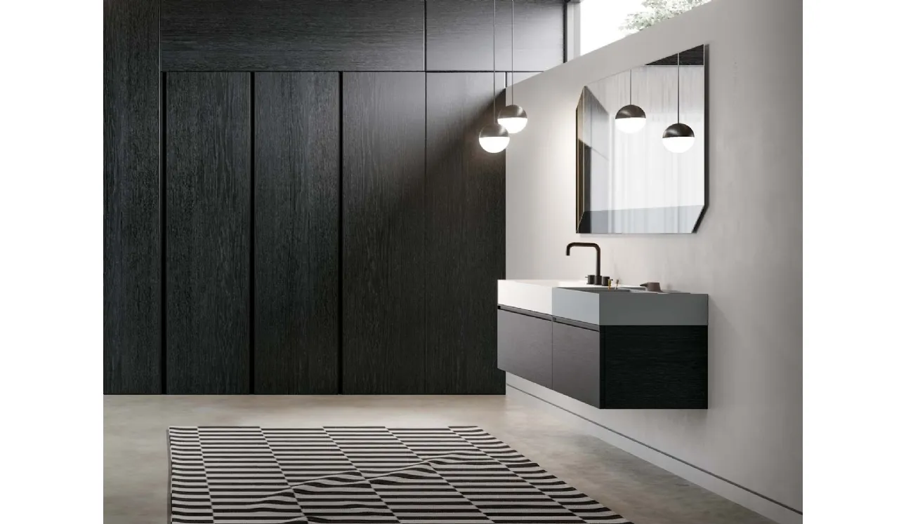 Mobile da Bagno sospeso in essenza rovere carbone Deep 07 di Birex