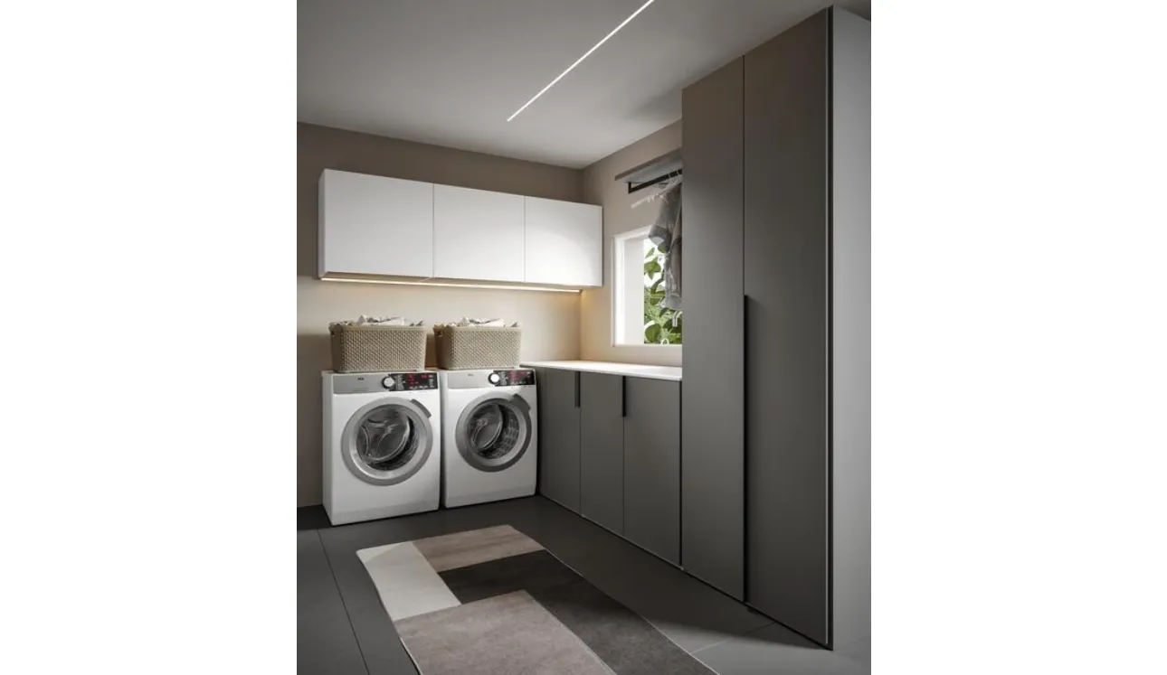 Mobile da Bagno per lavanderia Minerva 10 in melaminico Castoro e Bianco di Edoné