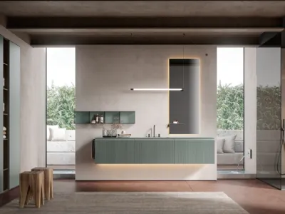 Mobile da Bagno sospeso Eros 03 in polimerico cannettato laccato lago di Edoné