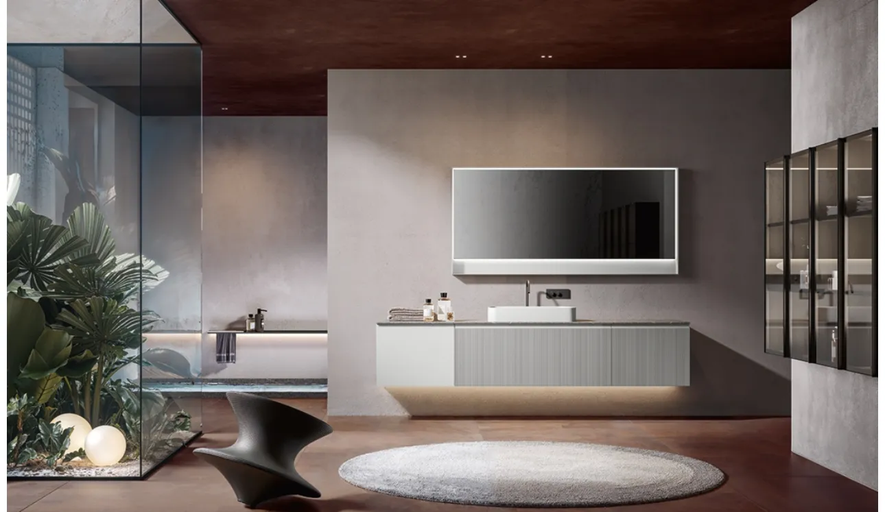 Mobile da Bagno sospeso Eros 04 in polimerico laccato di Edoné