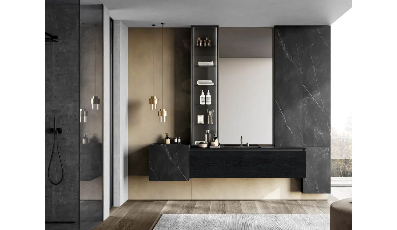 Mobile da Bagno sospeso Facto 08 in essenza rovere carbone e gres di Birex