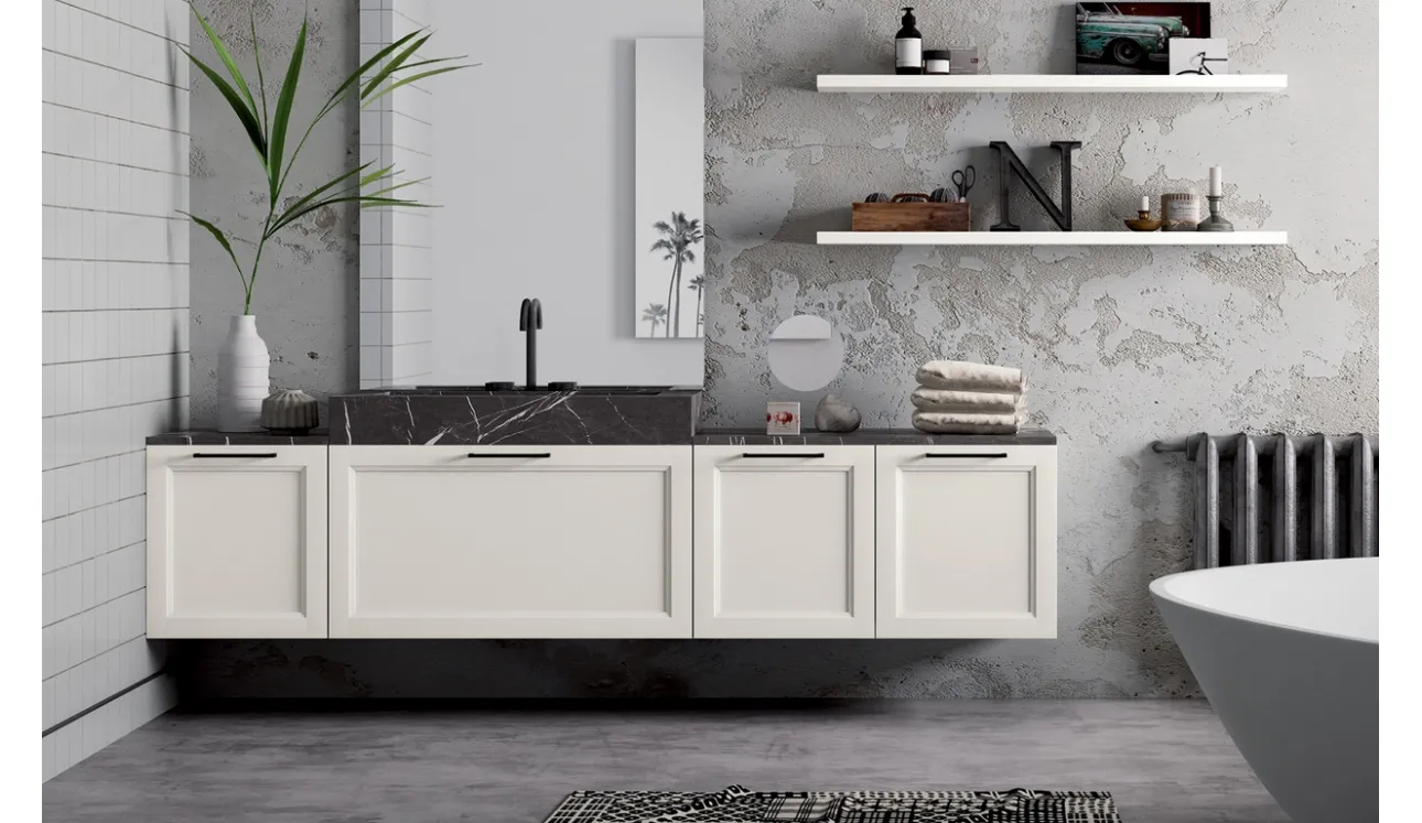 Mobile da Bagno sospeso Frame 1 in laccato opaco con top in marmo di Nova Cucina