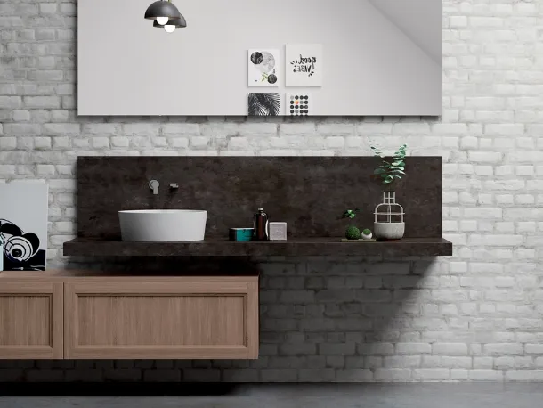 Mobile da Bagno sospeso Frame 2 in legno e pietra di Nova Cucina