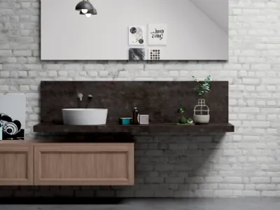 Mobile da Bagno sospeso Frame 2 in legno e pietra di Nova Cucina