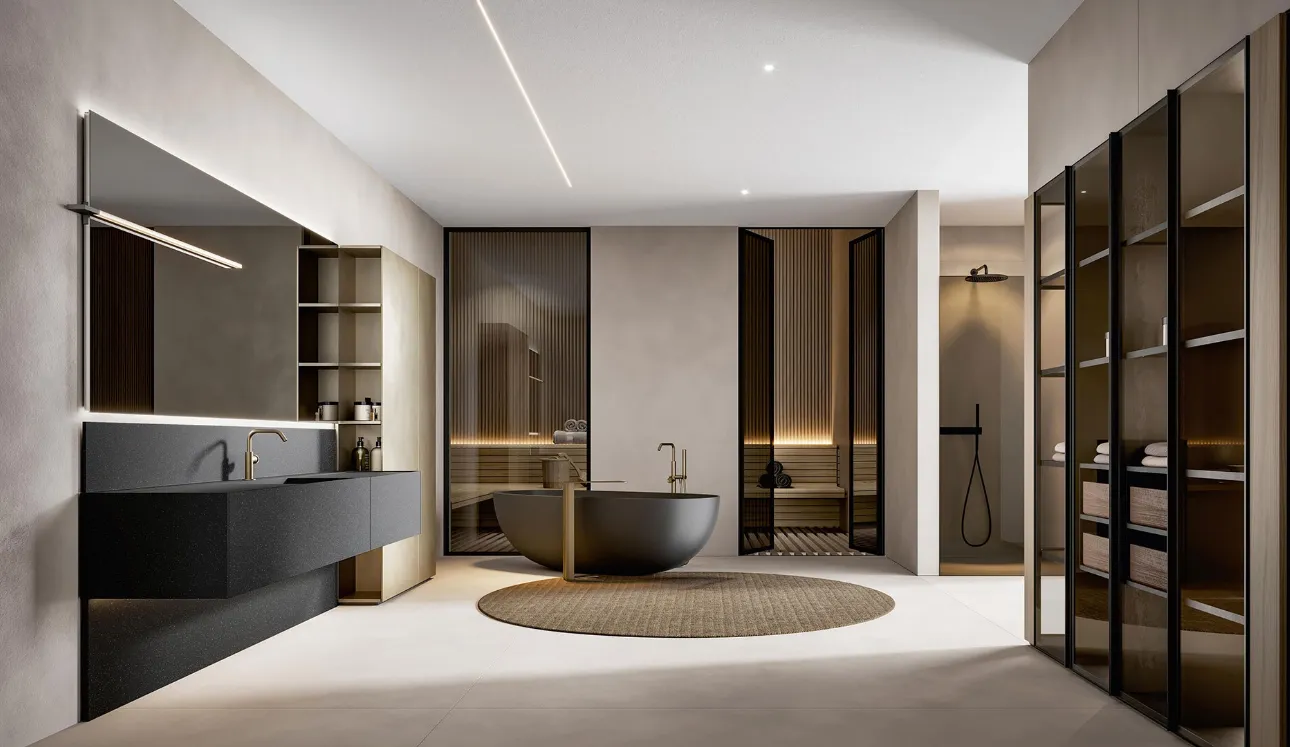 Mobile da Bagno sospeso Hexis 2332 in Great Stone Antracite di Edoné