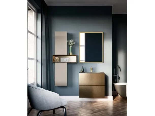 Mobile da Bagno sospeso in laccato metallico e top in vetro grigio seta sabbiato Hosoi 01 di Birex