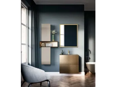 Mobile da Bagno sospeso in laccato metallico e top in vetro grigio seta sabbiato Hosoi 01 di Birex