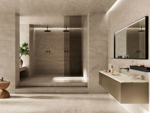 Mobile da Bagno sospeso Kyton 06 in laccato satinato e marmo di Nova Cucina