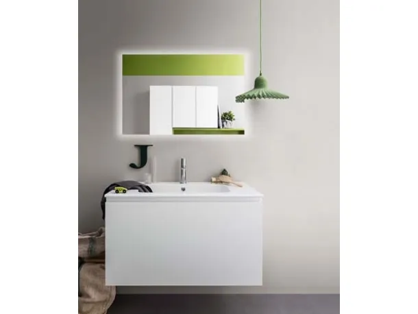 Mobile da Bagno sospeso in laccato opaco e top con lavabo integrato in ceramica Lapis 05 di Birex