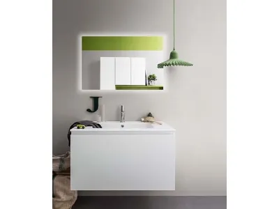 Mobile da Bagno sospeso in laccato opaco e top con lavabo integrato in ceramica Lapis 05 di Birex