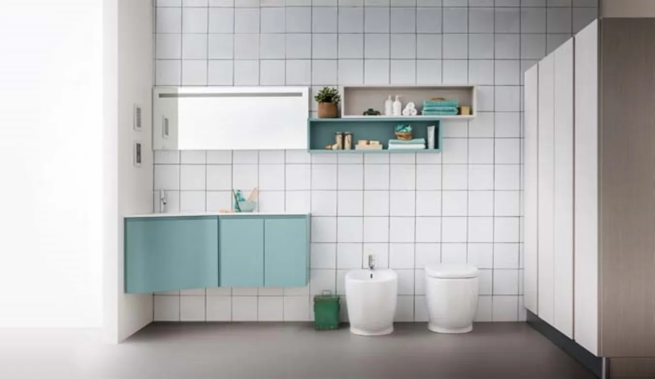 Mobile da bagno sospeso ad angolo in laccato opaco Lapis 07 di Birex