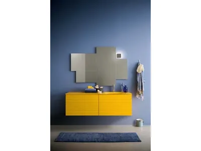 Mobile da bagno sospeso in laccato opaco e top in vetro lucido giallo Memento 05 di Birex