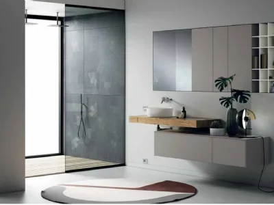 Mobile da Bagno sospeso MK1 03 in laccato opaco e top in Rovere old naturale di Nova Cucina