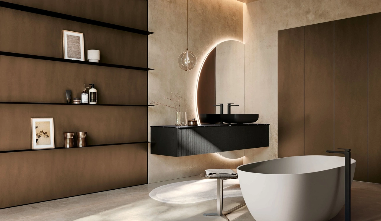 Mobile da Bagno sospeso Mk1 09 in Rovere nero di Nova Cucina