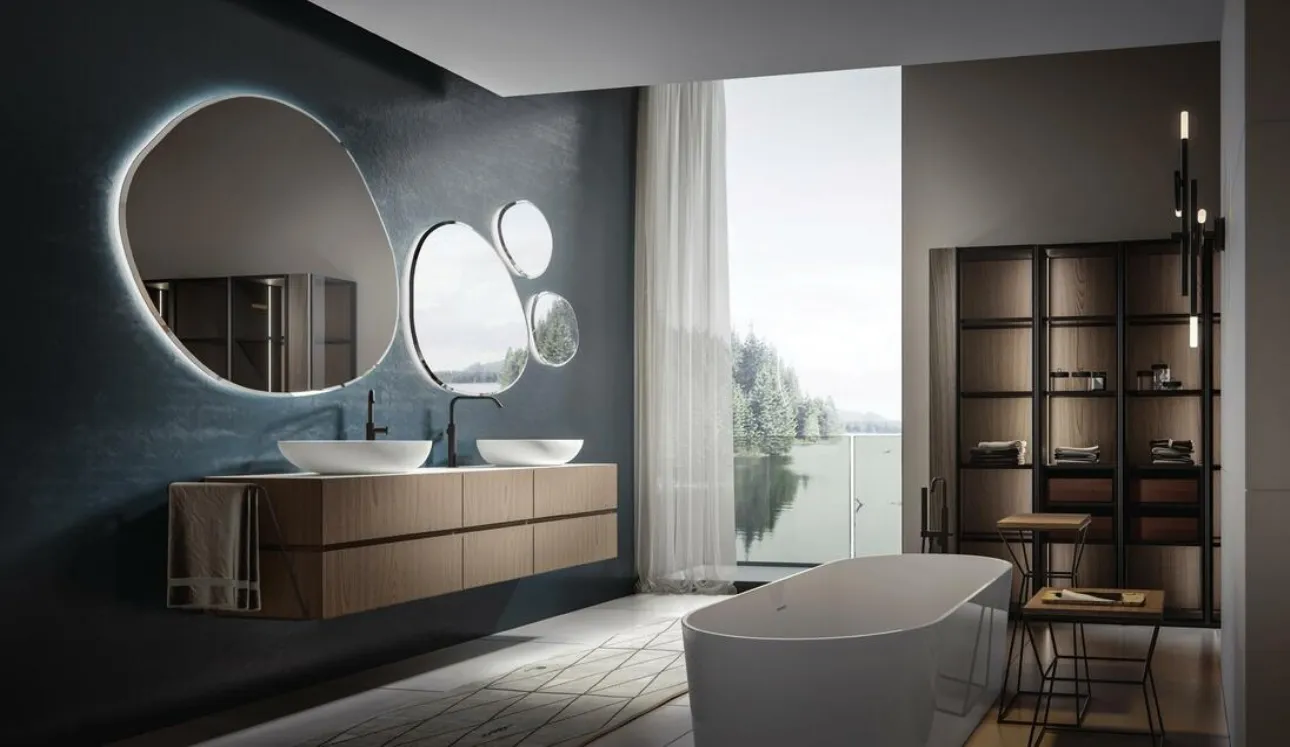 Mobile da Bagno sospeso in Castagno tinto Cumino Nike 003 di Edoné