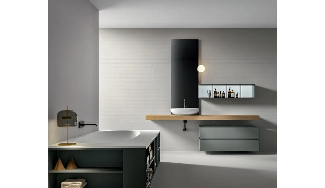 Mobile da Bagno Nike 2322 laccato opaco Peltro con top in Castagno tinto Naturale di Edoné