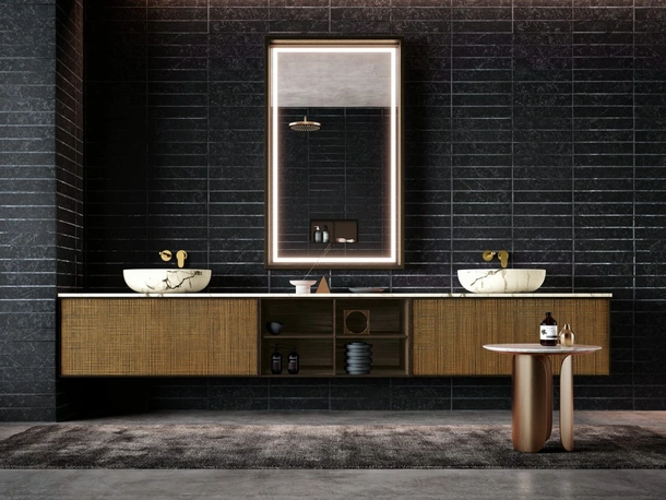 Mobile da Bagno sospeso Planet 02 in Rovere e Marmo di Nova Cucina