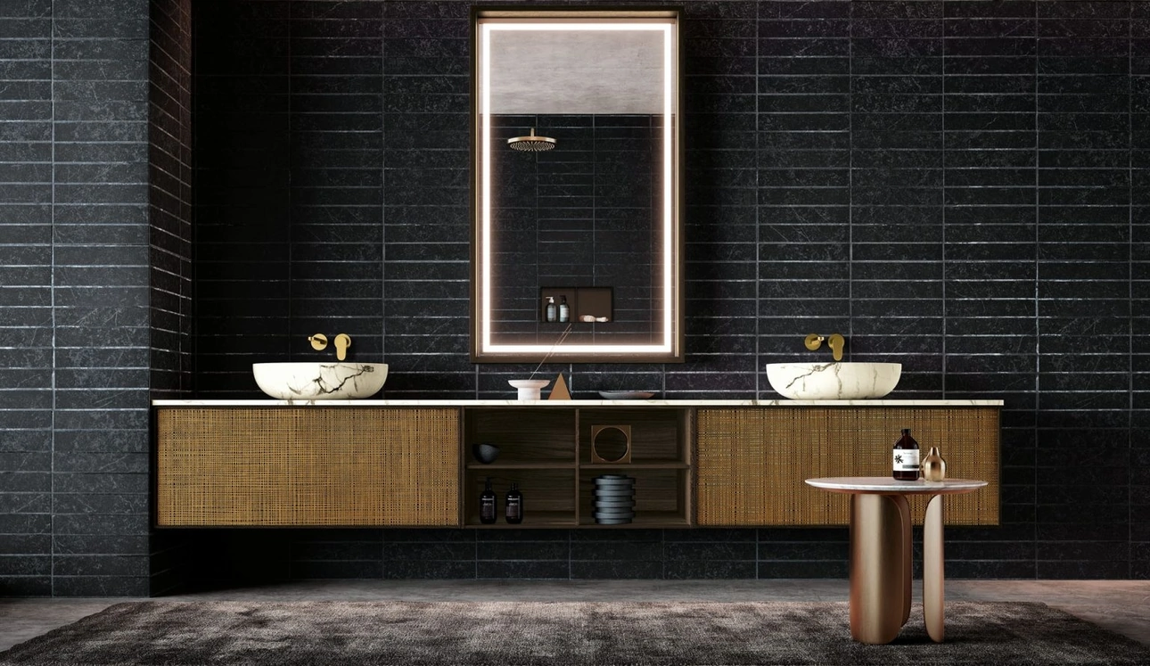 Mobile da Bagno sospeso Planet 02 in Rovere e Marmo di Nova Cucina