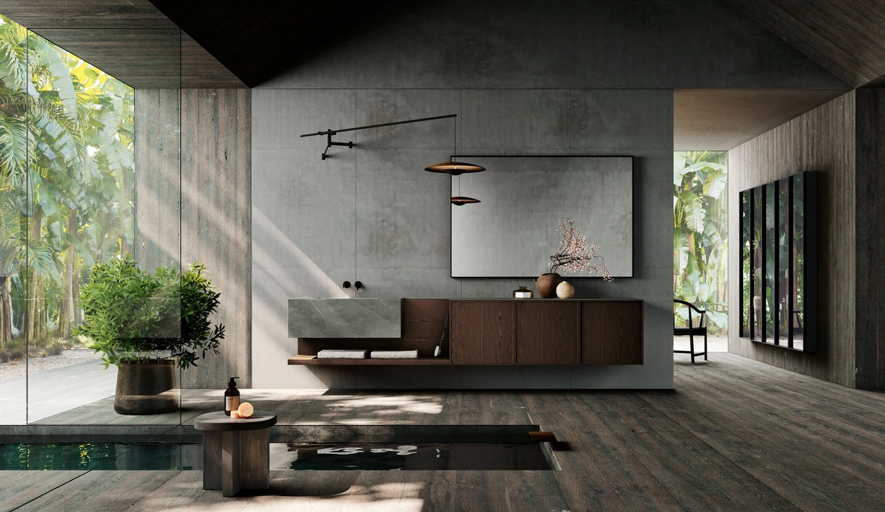 Mobile da Bagno sospeso Planet 04 in Rovere e Gres di Nova Cucina