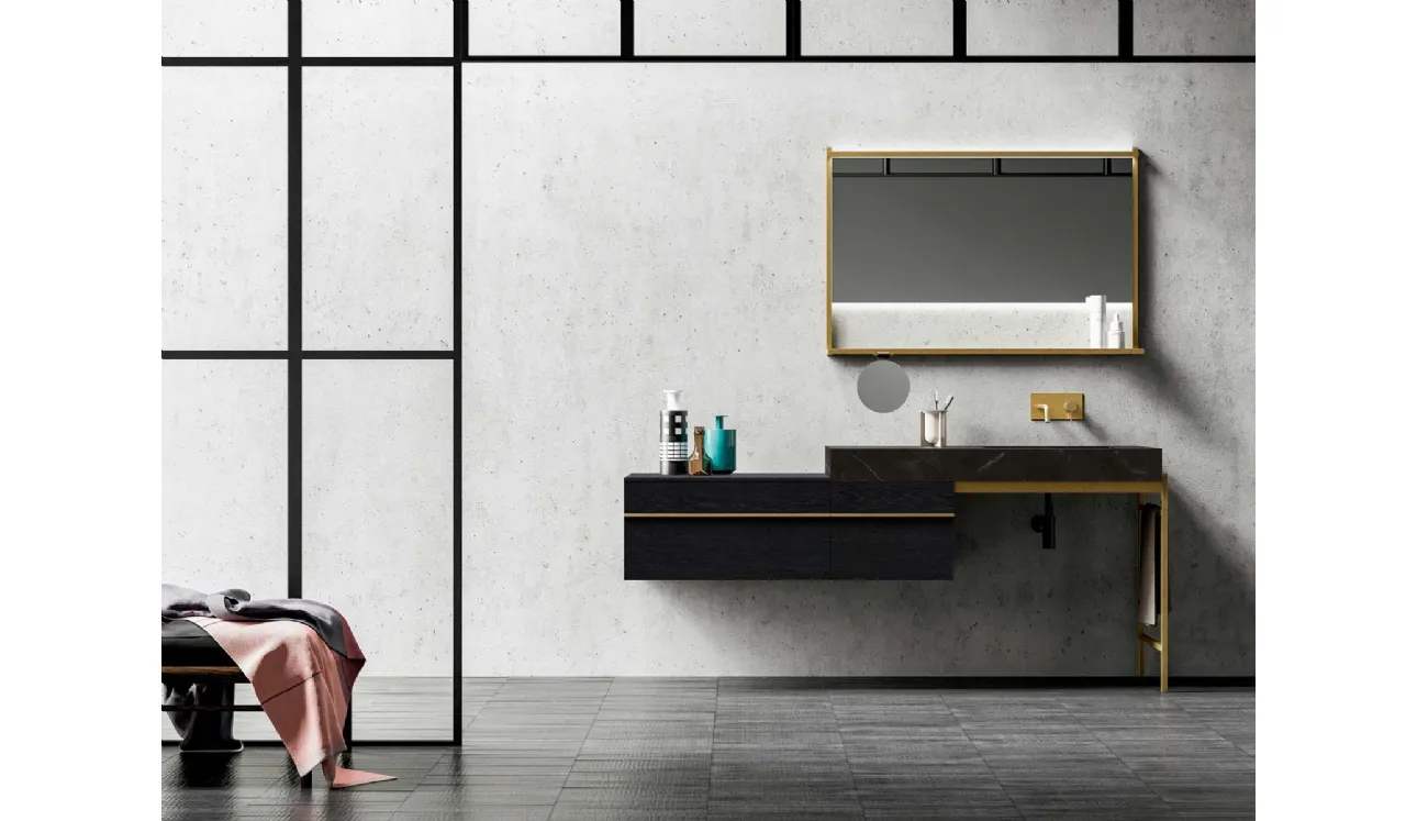 Mobile da Bagno Sidéro 03 in essenza rovere carbone e metallo ottone anticato di Birex