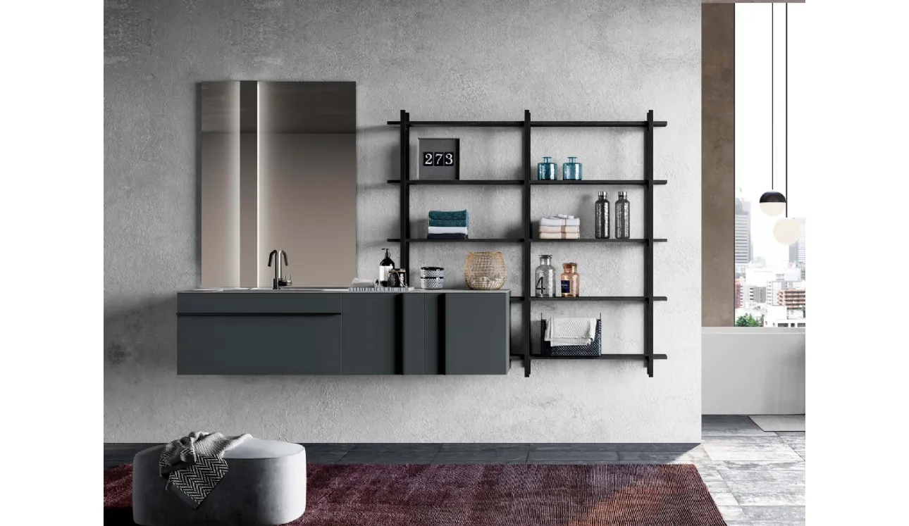 Mobile da Bagno Sidéro 07 in laccato opaco grigio antracite di Birex