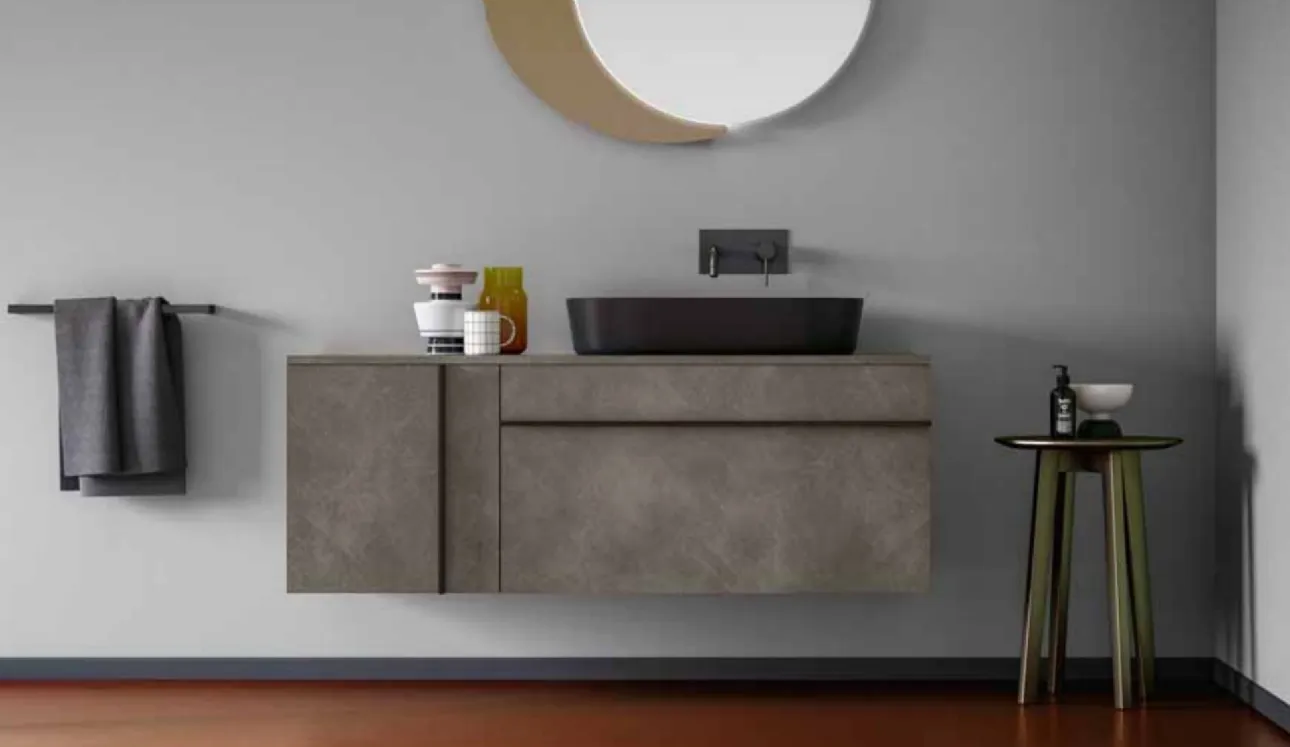 Mobile da Bagno moderno sospeso in laccato opaco effetto resina Sidero 06 di Birex