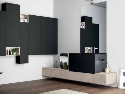 Mobile da Bagno sospeso Smart 01 in laccato opaco e laminato legno di Nova Cucina