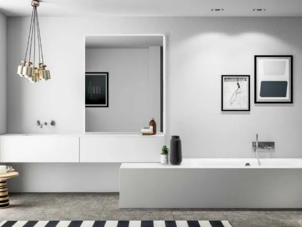Mobile da Bagno sospeso Smart 02 in laccato bianco di Nova Cucina