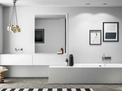 Mobile da Bagno sospeso Smart 01 in laccato bianco di Nova Cucina