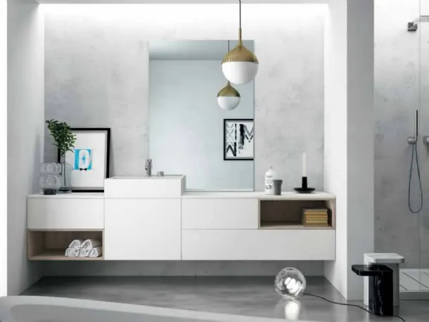 Mobile da Bagno sospeso Smart 03 in laccato bianco opaco di Nova Cucina