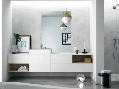 Mobile da Bagno sospeso Smart 02 in laccato bianco opaco di Nova Cucina