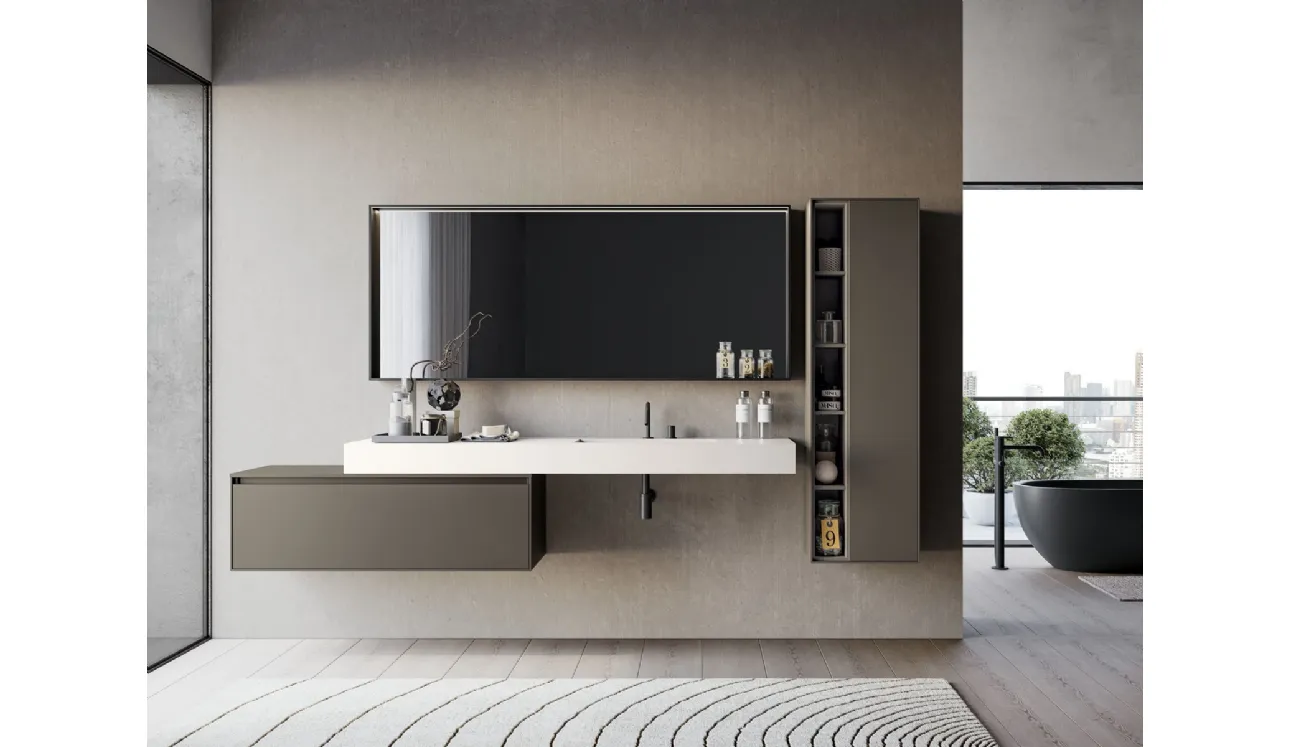 Mobile da Bagno sospeso in laccato opaco grigio Traccia 01 di Birex