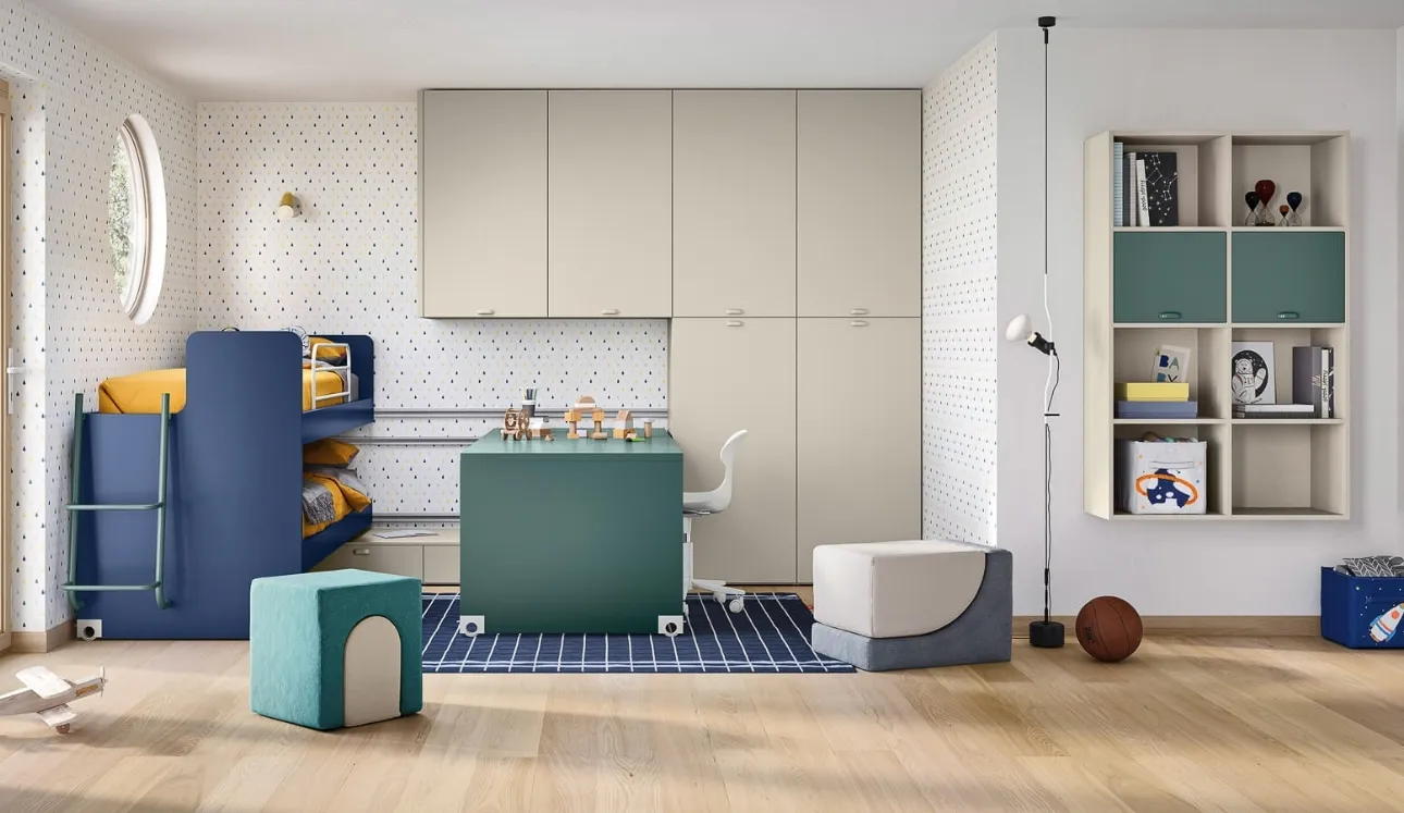 Cameretta con letti scorrevoli Kids space 31 in melaminico di Nidi